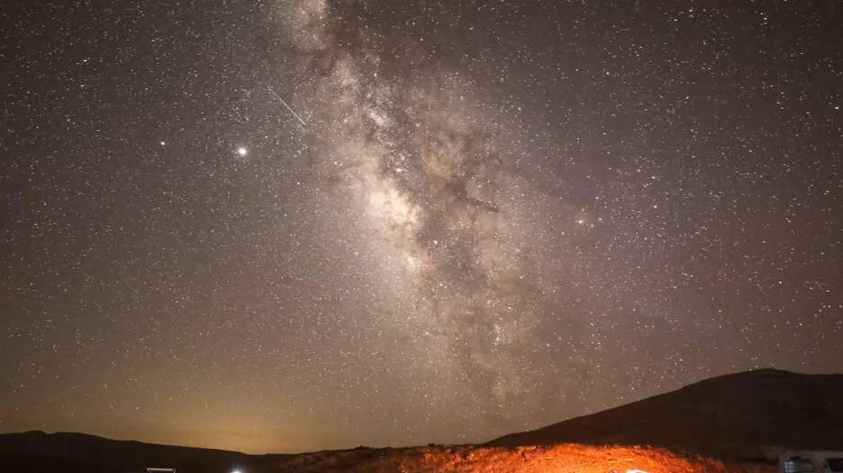 Milky Way Galaxy with Meteorite streaking above starwatchers campsite - Earth Milky Way Galaxy with Meteorite streaking above starwatchers campsite - Earth